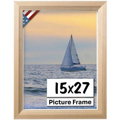 US Art Unfinished Raw Wood 15x27 Picture Frame Beveled .84" Inch Wide - Unfinished Raw Wood Wall Decor Handmade Solid Wood Frames with Preinstalled Hangers and UV Blocking Plexiglass 27x15 Frame