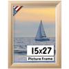US Art Unfinished Raw Wood 15x27 Picture Frame Beveled .84" Inch Wide - Unfinished Raw Wood Wall Decor Handmade Solid Wood Frames with Preinstalled Hangers and UV Blocking Plexiglass 27x15 Frame view 1