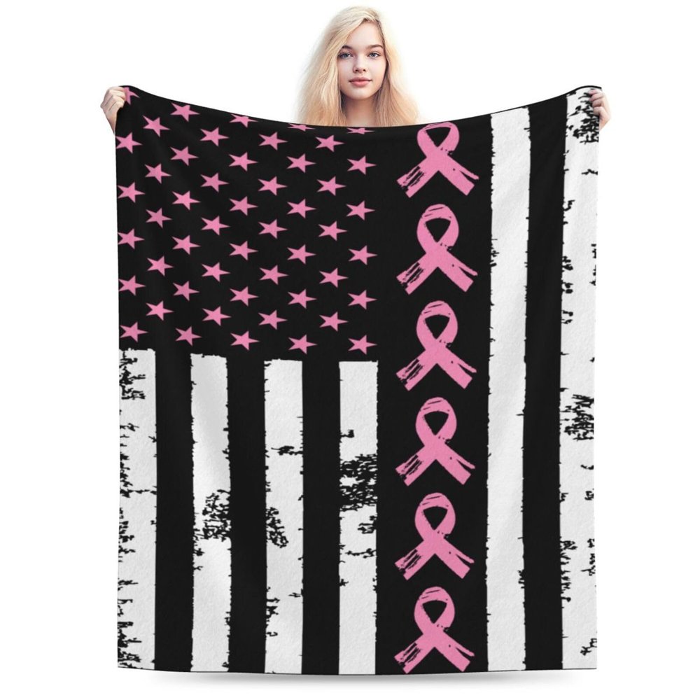 American Flag Breast Cancer Warrior Throw Blanket for Men Women Couch Bed Sofa Throw Blanket 50"x40" Blankets
