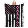 American Flag Breast Cancer Warrior Throw Blanket for Men Women Couch Bed Sofa Throw Blanket 50"x40" Blankets view 1