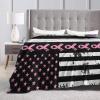 American Flag Breast Cancer Warrior Throw Blanket for Men Women Couch Bed Sofa Throw Blanket 50"x40" Blankets view 4