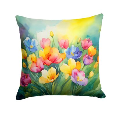 Caroline's Treasures Flowers in Watercolor Floral Throw Pillow, 18Hx18W, Freesias 1565