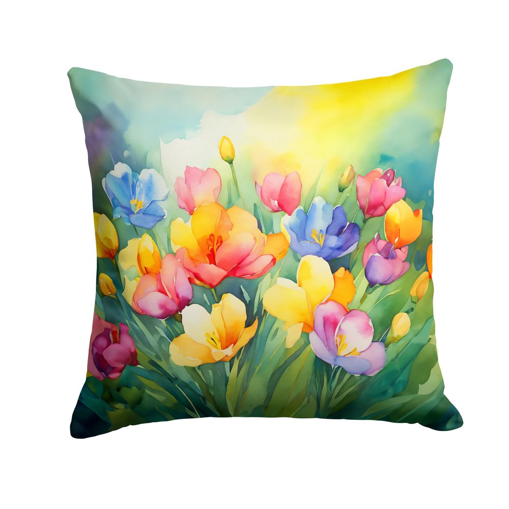Caroline's Treasures Flowers in Watercolor Floral Throw Pillow, 18Hx18W, Freesias 1565