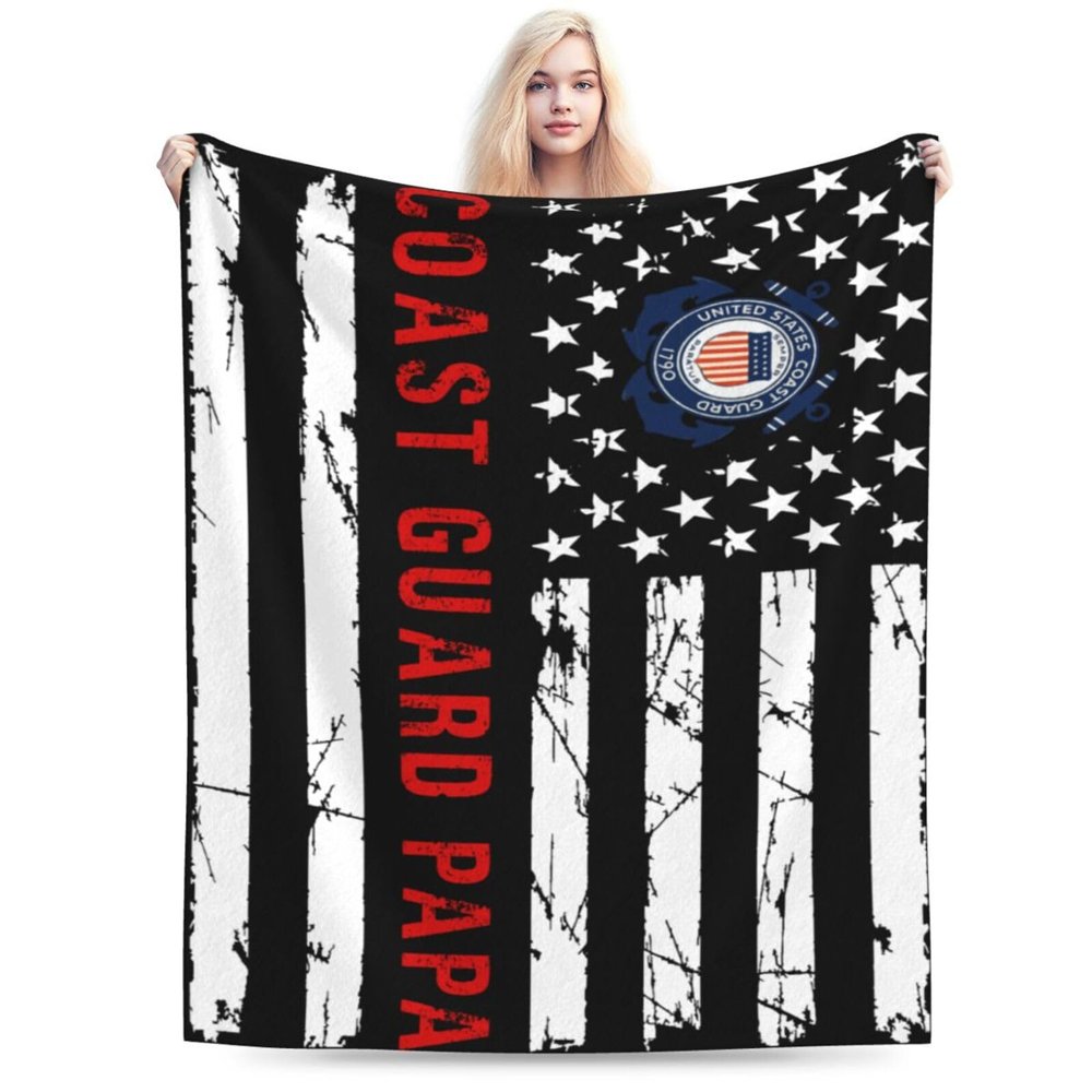 BASTU Coast Guard Papa National Flag Throw Blanket for Men Women Couch Bed Sofa Throw Blanket 60""x50"" Blankets, Black
