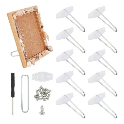 GOMAKERER 10 Pcs Photo Frame Back Stands with 2 Pcs Screwdrivers, Iron/Plastic Easel Brackets Picture Frame Backs with Screws Photo Frame Back Support for Art Display, White