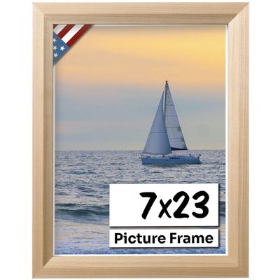 US Art Unfinished Raw Wood 7x23 Picture Frame Beveled .84" Inch Wide - Unfinished Raw Wood Wall Decor Handmade Solid Wood Frames with Preinstalled Hangers and UV Blocking Plexiglass 23x7 Frame