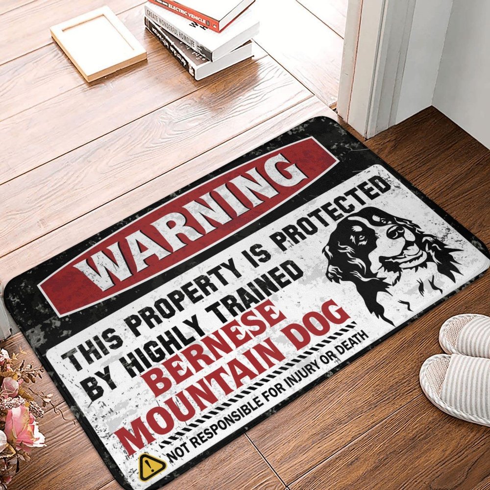 Floor Mats for Home Entrance Warning This Property is Protected by A Highly Trained Bernese Mountain Dog Rug Camping Mat Outdoor Shoe Mats for Entryway Indoor(Size:50X80CM)