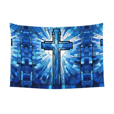SMLBNE Jesus Christ Cross Religious Stained Glass Style Soft Plush Tapestry - Versatile Decor for Bedroom, Living Room, Dorm - 60x40 In