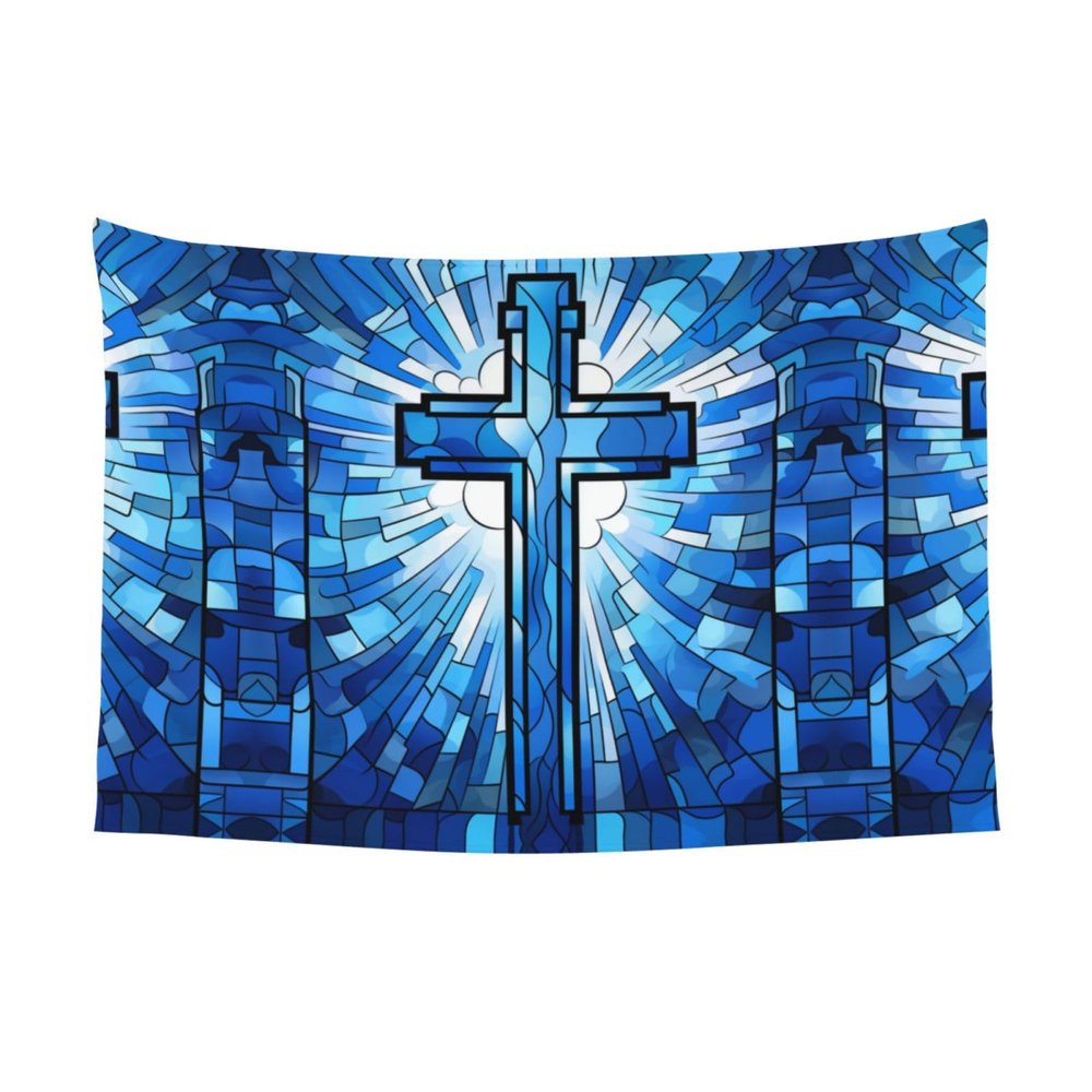 SMLBNE Jesus Christ Cross Religious Stained Glass Style Soft Plush Tapestry - Versatile Decor for Bedroom, Living Room, Dorm - 60x40 In