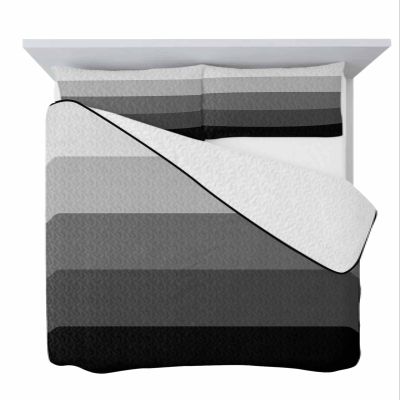 Quilts Twin XL Size Modern Simple Stripes Soft Comforter Bedding Set for Bed, Country Gradient Gray Lightweight Quilte Bedspread with Pillow Cover(2 Pieces) for All Season, 68x98 Inch
