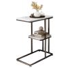 2-Tier Metal End Table, C Shaped Sofa Side Table with Marble Tabletop Tray, Modern Coffee Table Snack Beside Table for Living Room, Hallway view 1