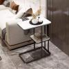 2-Tier Metal End Table, C Shaped Sofa Side Table with Marble Tabletop Tray, Modern Coffee Table Snack Beside Table for Living Room, Hallway view 2