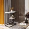2-Tier Metal End Table, C Shaped Sofa Side Table with Marble Tabletop Tray, Modern Coffee Table Snack Beside Table for Living Room, Hallway view 4