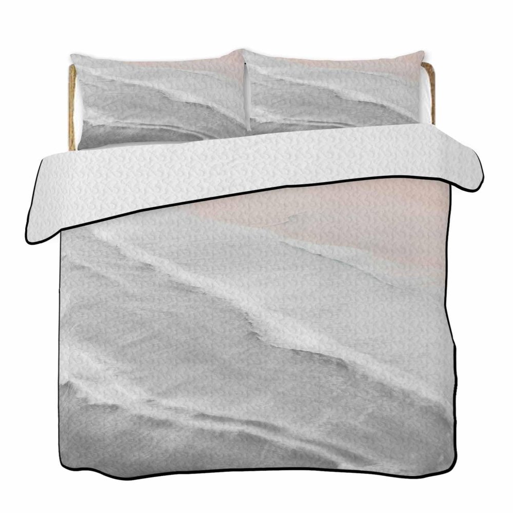 Quilts Twin Size Nautical Coastal Soft Comforter Bedding Set for Bed, Gray Gradient Beach Lightweight Quilte Bedspread with Pillow Cover(2 Pieces) for All Season, 68x86 Inch