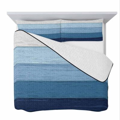 Quilts Twin XL Size Farmhouse Rustic Soft Comforter Bedding Set for Bed, Country Gradient Stripes Blue Lightweight Quilte Bedspread with Pillow Cover(2 Pieces) for All Season, 68x98 Inch