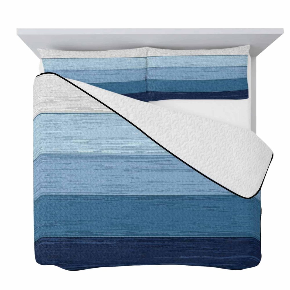 Quilts Twin XL Size Farmhouse Rustic Soft Comforter Bedding Set for Bed, Country Gradient Stripes Blue Lightweight Quilte Bedspread with Pillow Cover(2 Pieces) for All Season, 68x98 Inch