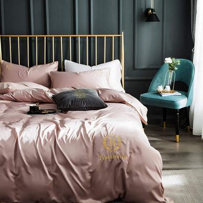 Bedding Set Nordic ice Silk Bed Four-Piece Bedding Set Light Feng Shui Silk-Ya Yun Gray_1.8m Bed [Suitable for 200x230 Quilt] Four-Piece Suit(Color:Champagne,Size:1.8m bed [suitable for 200x230 quilt]