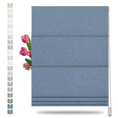 BERISSA Blackout Roman Shades for Windows,Linen Roman Blinds,Room Darkening Thermal Insulated Pull DownWindow Shades for Home Living Room Bedroom,Blue,28" W x 36" H