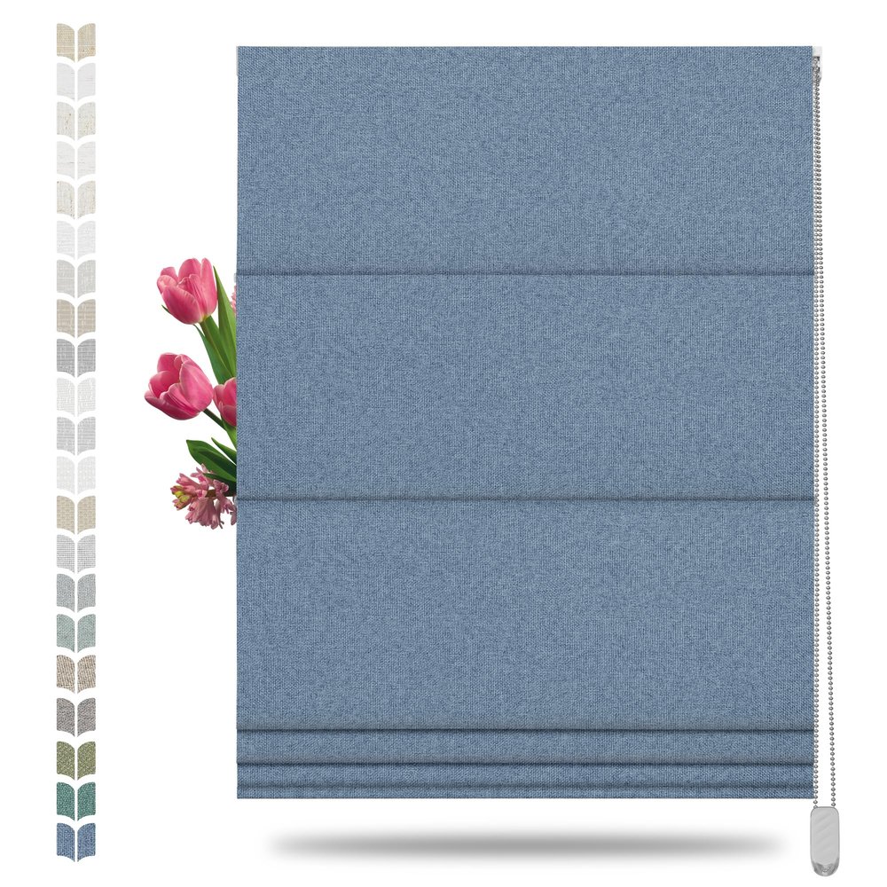 BERISSA Blackout Roman Shades for Windows,Linen Roman Blinds,Room Darkening Thermal Insulated Pull DownWindow Shades for Home Living Room Bedroom,Blue,28" W x 36" H