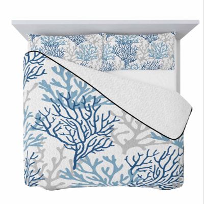 PRINT PICTURE ARTHOME Quilts Full Size Coral Soft Comforter Bedding Set for Bed, Summer Ocean Gradient Lightweight Quilte Bedspread with Pillow Cover(2 Pieces) for All Season, 78x90 Inch