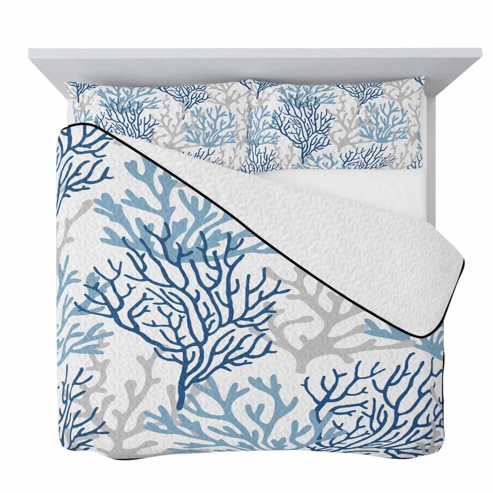 PRINT PICTURE ARTHOME Quilts Full Size Coral Soft Comforter Bedding Set for Bed, Summer Ocean Gradient Lightweight Quilte Bedspread with Pillow Cover(2 Pieces) for All Season, 78x90 Inch