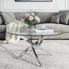 AF ARTISAN FURNITURE Round Glass Coffee Table with Clear Tempered Glass & Mirror Stainless Steel Legs, Luxury 35.4" Pedestal Center Table Coffee Table for Living Room Bedroom Reception Room, Silver view 1