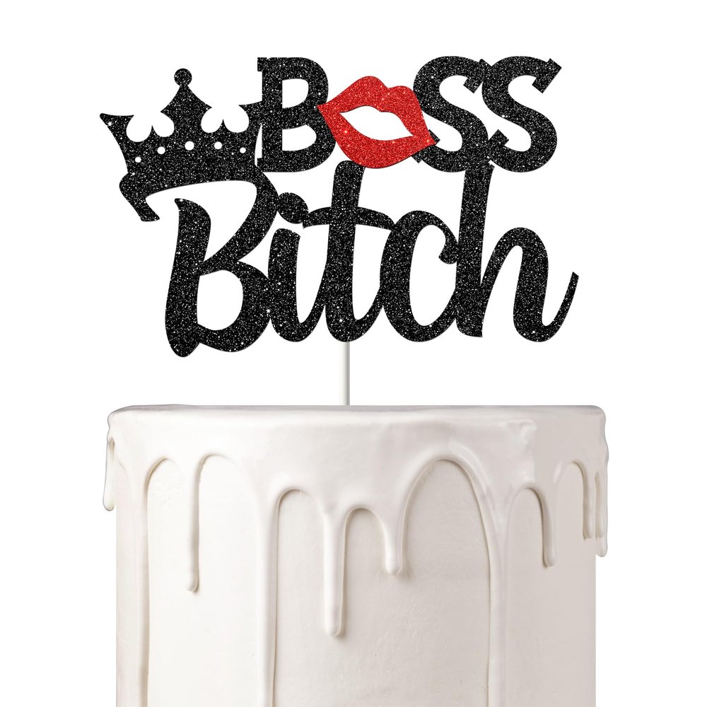 Woobobii Boss Lady Cake Toppers Best Gifts for Mom and Boss Women Friend Funny Birthday Gifts for Boss Babe, Girl Boss, Best Boss, Girlfriend, Wife, Party Supplies, Gold