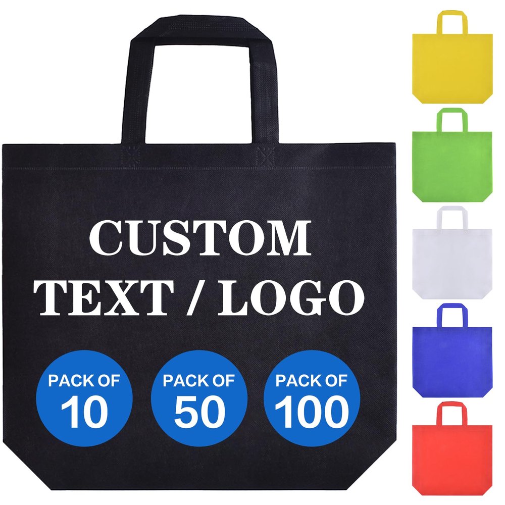 Scanect Custom Tote Bags 5/10/50/100 Pack, Personalized Logo Text, Bulk Grocery Bags, Reusable Shopping Bags