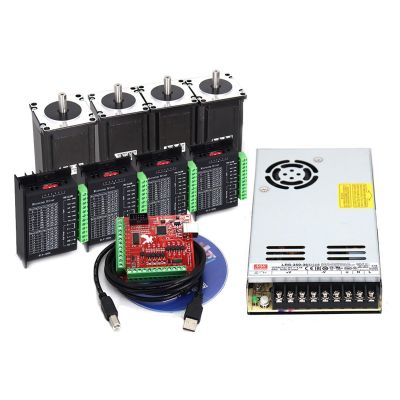 CSCPEXCZ Router 4 Axis Kit 3A 3N.M Nema23 Stepper Motor 57HS112+TB6600 Driver+ 350W Power Supply+USB Controller Card(Size:6.35mm Single)