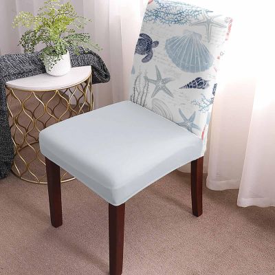 4 Pcs Dining Chair Covers Stretch Spandex Slipcovers Watercolor Marine Shell Turtle Coral Removable Washable Seat Cover Cushion Protector for Home Hotel Banquet Decor Ocean Starfish Nautical Anchor
