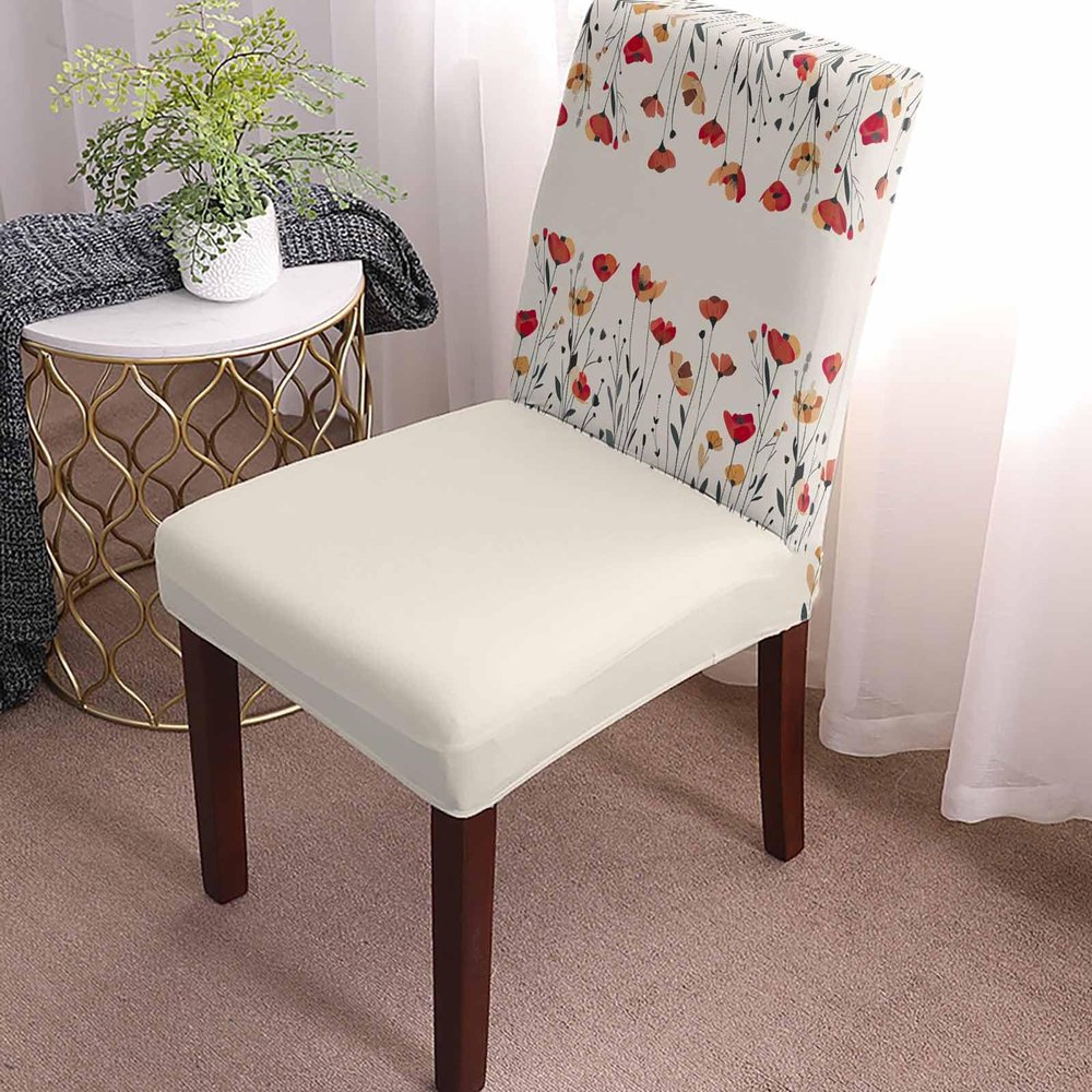 4 Pcs Dining Chair Covers Stretch Spandex Slipcovers Garden Blossom Flower Leaves Removable Washable Dining Room Seat Cover Cushion Protector for Home Hotel Banquet Decor Abstract Spring Floral Art