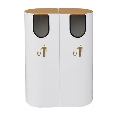 LUNIZ Outdoor Garbage Can Indoor/Outdoor Trash Can Large Business Trash Can with Gold Lid Stylish Metal Trash Can Removable Inner Bucket Outside Trash Bin(Color:B)