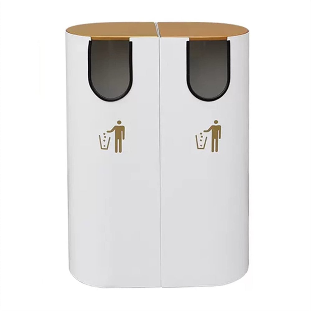 LUNIZ Outdoor Garbage Can Indoor/Outdoor Trash Can Large Business Trash Can with Gold Lid Stylish Metal Trash Can Removable Inner Bucket Outside Trash Bin(Color:B)