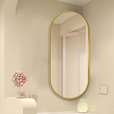 ULUSIC Swivel Corner Mirror, Bathroom Mirror with Metal Frame, Oval Wall Mirror with Swivel Bracket, Makeup Mirror, HD, Explosion Proof, for Corner Installation(Size:35X60CM,Color:Gold)