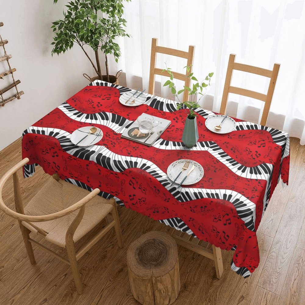 QHWLR Music Note Piano Print Square Tablecloth 54x72in Kitchen Table Cloth,Spill Proof Tabletop Decoration