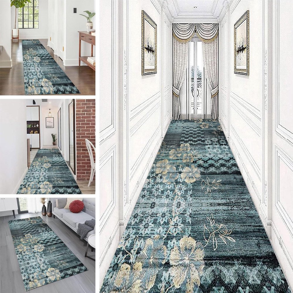 Jinnrug Traditional Hallway Runner Rug Non-Slip Classic Washable Corridor Kitchen Bedroom Living Room Entryway Narrow Runner Rug 60cm/70cm/80cm/100cm Wide(Size:2 ft 8.2 ft)