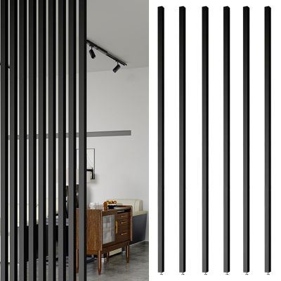 Floor To Ceiling Room Divider Wooden Slats, 2ft 3ft 4ft 5ft 6ft 7ft Tall Screen Partition Post, Black Modern Entry Space Separator for Home Restaurant Office(Color:6pcs,Size:230cm/7.5ft High)