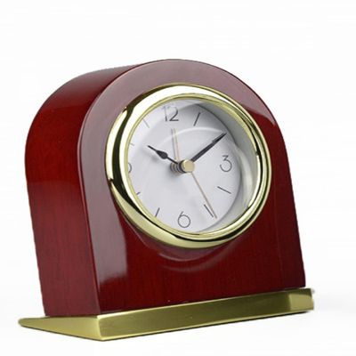 BINGOHM Table Clock,Modern Arched Shaped Clock, Brass Finish Metal Bass,Quartz Movement,Nordic Solid Wood Alarm Clock,Luminous Mute Student Bedroom Bedside Table Clock.,Brown