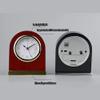 BINGOHM Table Clock,Modern Arched Shaped Clock, Brass Finish Metal Bass,Quartz Movement,Nordic Solid Wood Alarm Clock,Luminous Mute Student Bedroom Bedside Table Clock.,Brown view 2