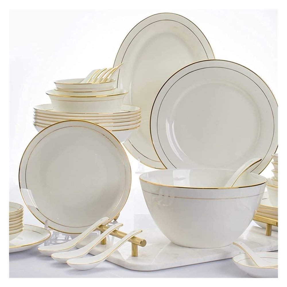 Dinnerware Set Dinner Party Tableware Service Set 32/58PCS Ceramic Dinnerware Set Bone China Tableware Dishes Plates Ceramic Combination Dinner Service Set Porcelaine Service for 10(Color:32 Pieces)
