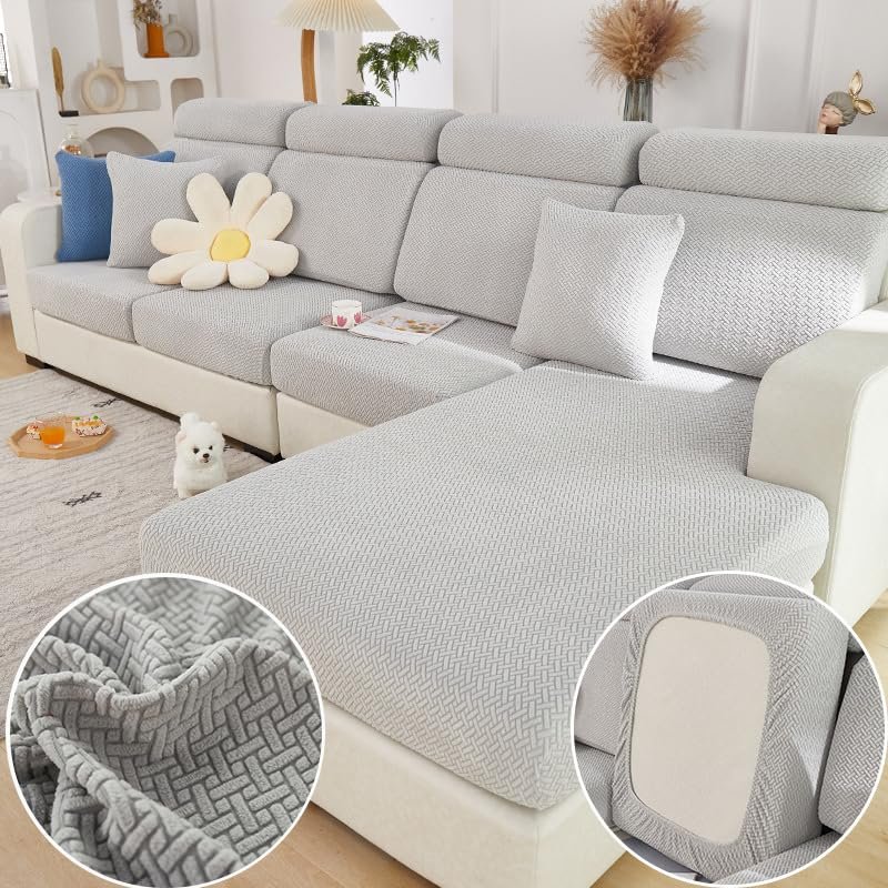 MAOILY Soothing Home Sofa Covers, Sofa Hero Covers for Couch, Couch Cushion Covers, Sofa Covers Washable Sectional Couchs Covers Stretch Slipcovers for Pets (Light Gray,Extra Large Single Seat Cover)