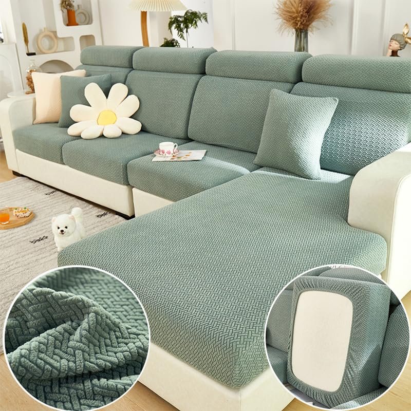 MAOILY Soothing Home Sofa Covers, Sofa Hero Covers for Couch, Couch Cushion Covers, Sofa Covers Washable Sectional Couchs Covers Stretch Slipcovers for Pets (Pine Green,Chaise Cover)