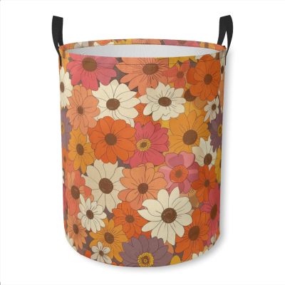 Laundry Basket Boho 60s 70s Retro Floral Collapsible Laundry Hamper with Handles Clothes Storage Bin for Household Bedroom Bathroom College Dorms