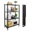 HPONQIONE 5-Tier Heavy Duty Foldable Metal Rack Storage Shelving Units 28" W x 14" D x 65" H for Kitchen Bakers Closet, Metal Wire,with Wheels Moving Easily view 1