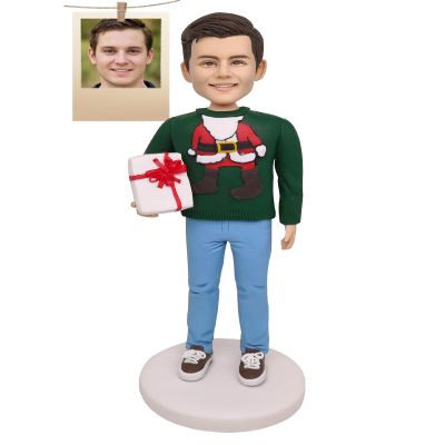 BLING-SURPRISE Custom Christmas Surprise Gifts Bobblehead Figurines Bobbleheads Customized for Women Women Men Mom Dad Coworkers Coyfriend Kids Custom Xmas Gifts (White Gift Man)