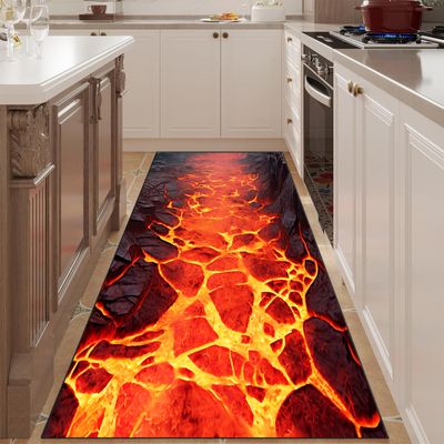 3D Illusion Flame Hallway Rug, Red Flame Lava Rug, Black Abstract Obsidian Blazing Mist Lava Crackle Printed Non-Slip Rug, Lava Floor Rug, Kids Room Playroom Living Room Home Decor Rugs 4x8ft