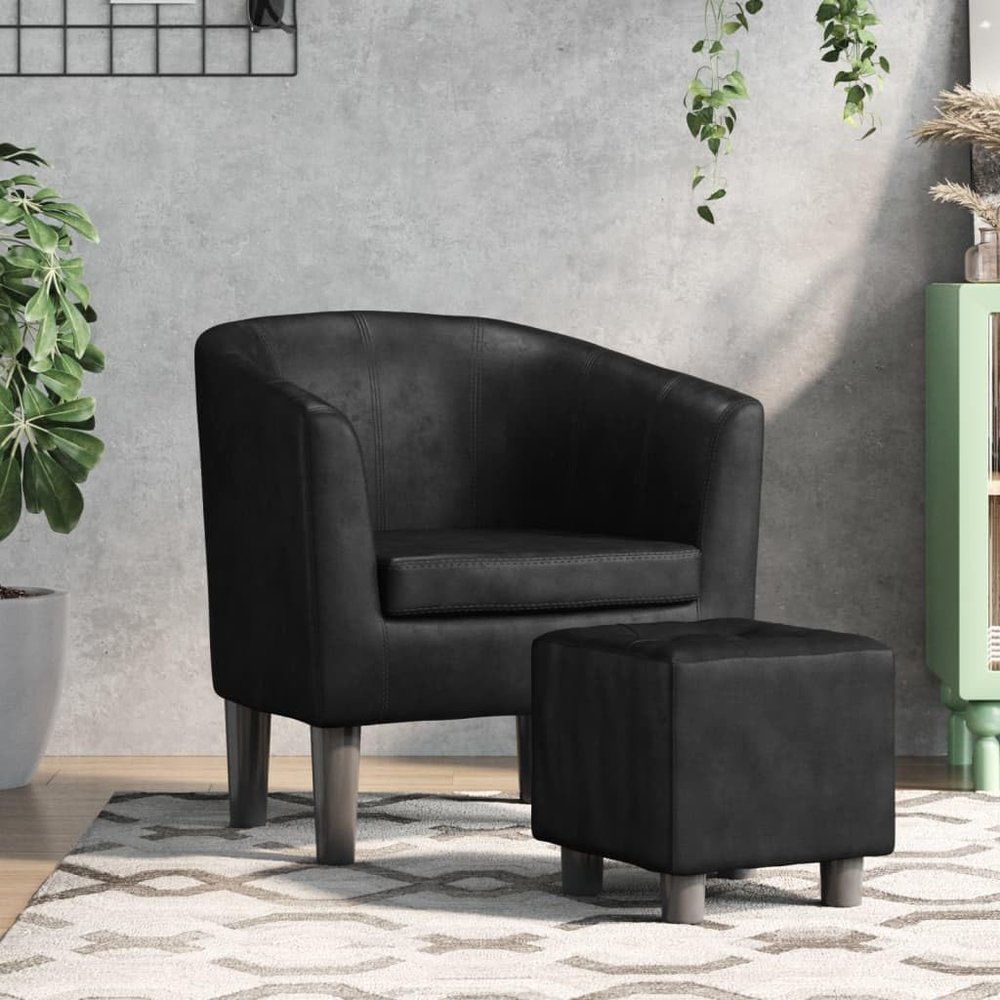HEFZGDB Tub Chair with Footstool Black Faux Leather Living Room Chair Lounge Chair Bedroom Chair Great for bedrooms, porches, patios.