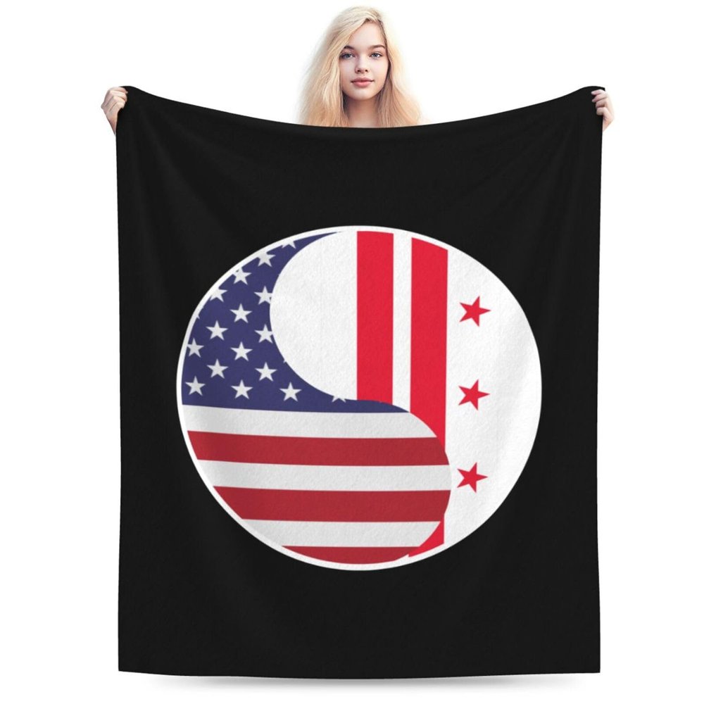 Yin Yang Flag Combination of America and District of Columbia Throw Blanket for Men Women Couch Bed Sofa Throw Blanket 60"x50" Blankets