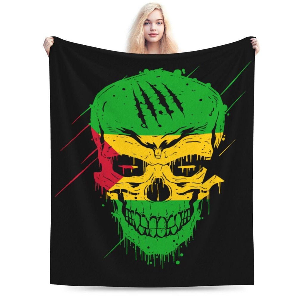 Creative Sao Tome and Principe Patriot Skull National Flag Throw Blanket for Men Women Couch Bed Sofa Throw Blanket 60"x50" Blankets