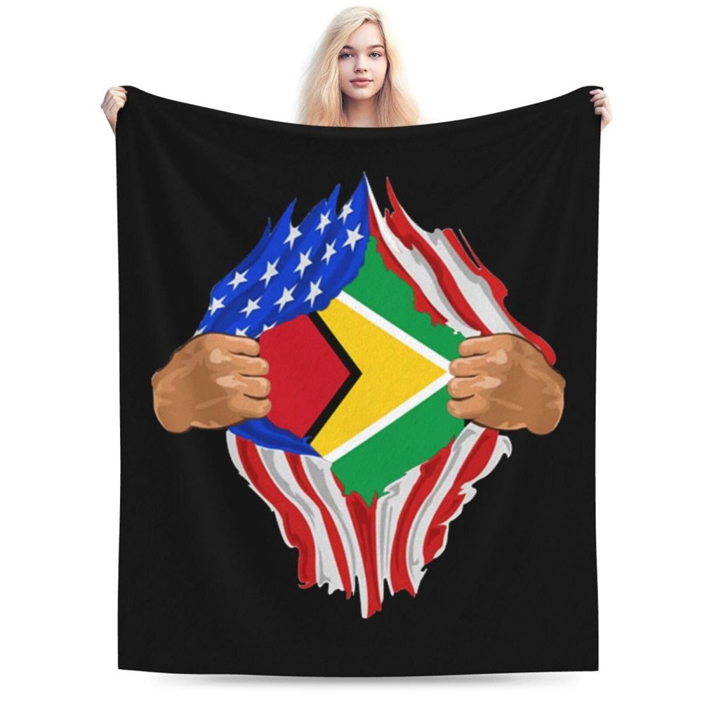 Hand Tear Flag of Guyana Throw Blanket for Men Women Couch Bed Sofa Throw Blanket 40"x30" Blankets